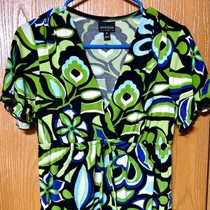 Enfocus Studio Green and Blue Graphic Tie Front Dress Sz 8